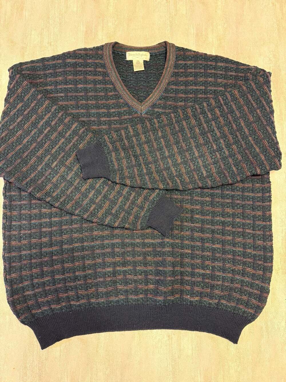 Vintage‎ Tricots St. Raphael Men's Large V-Neck Merino Wool Sweater